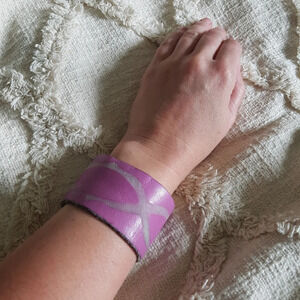 Lue Leather Cuff  9” Bracelet Snap Upcycled purple punk festival Whimsygoth